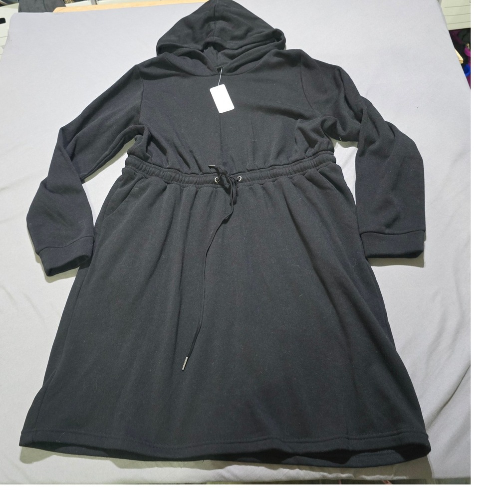 Torrid Hoodie Sweatshirt Dress Women 1X Black Mini Fleece Drawstring 41365403